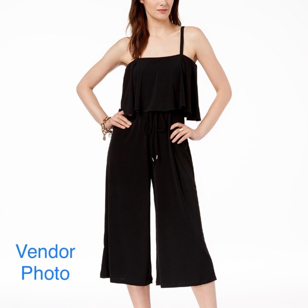 Michael Kors Cropped Sleeveless Flutter Jumpsuit (Black, Medium)